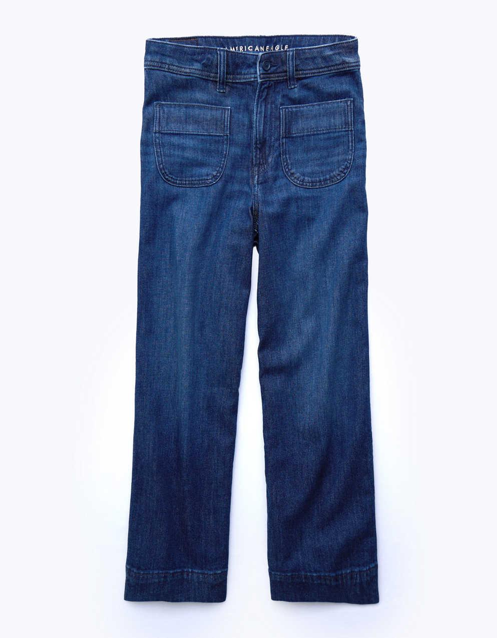 AE Stretch Ripped Super High-Waisted Baggy Wide-Leg Crop Jean