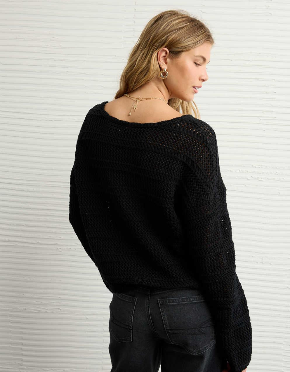 AE Cropped Crochet Sweater