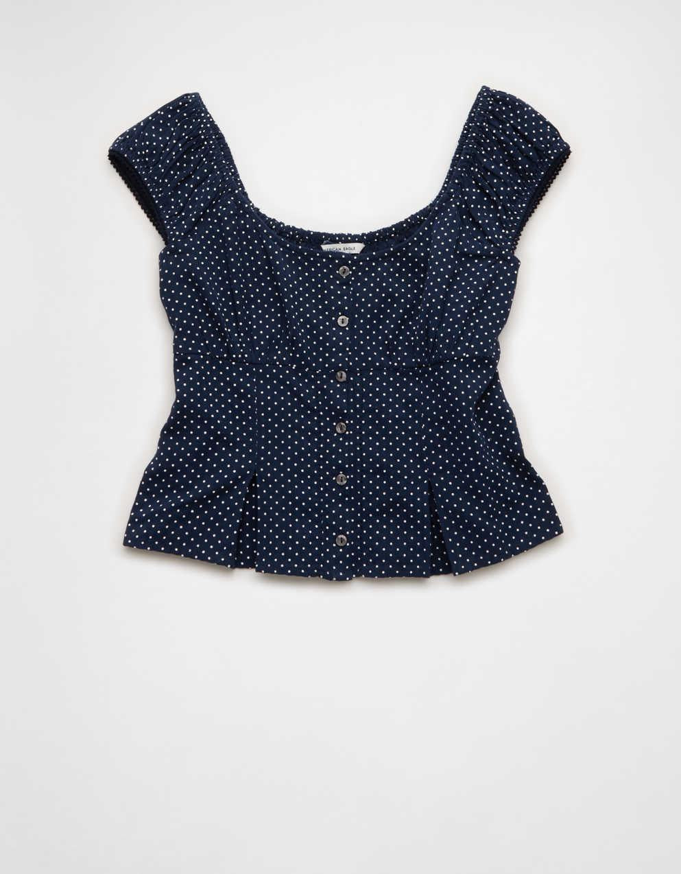 AE Cap-Sleeve Button-Up Top