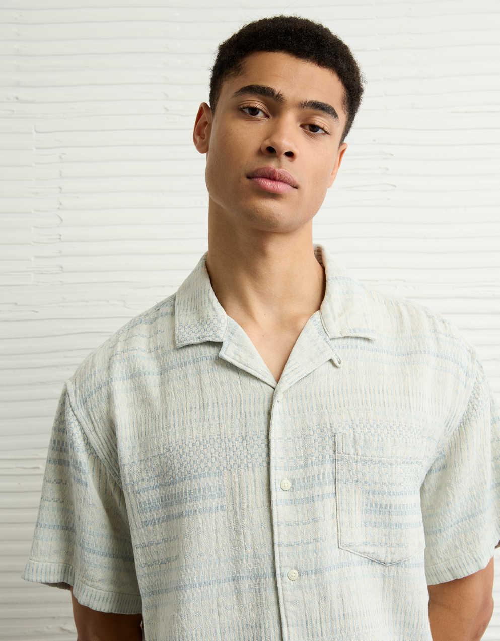 AE Poolside Textured Striped Button-Up Shirt