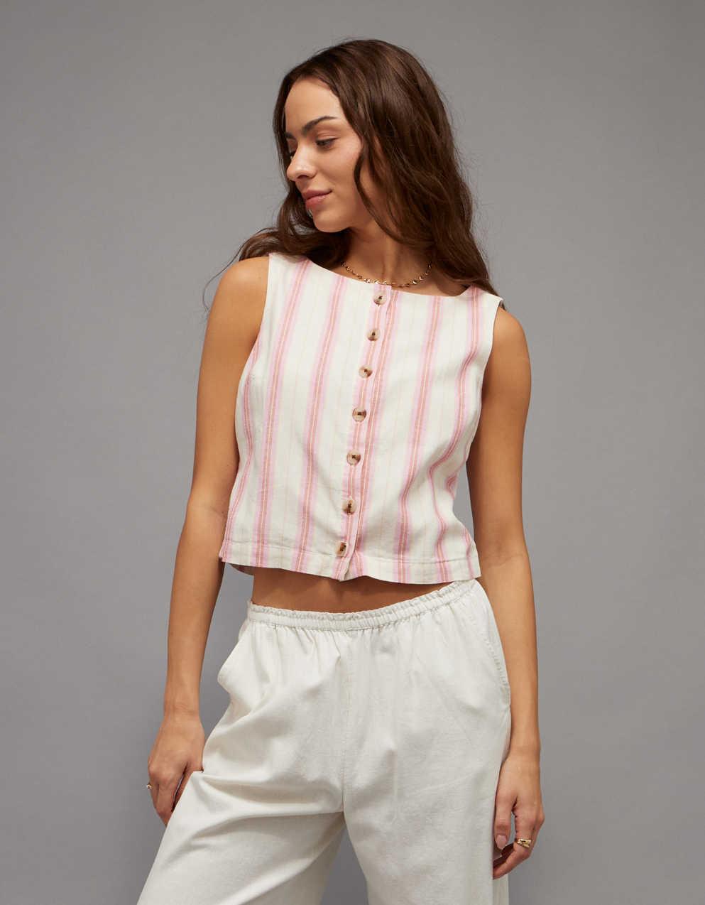 AE Linen-Blend High-Neck Vest