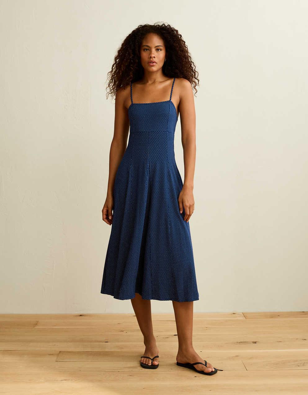 AE Knit Tie-Back Godet Midi Dress