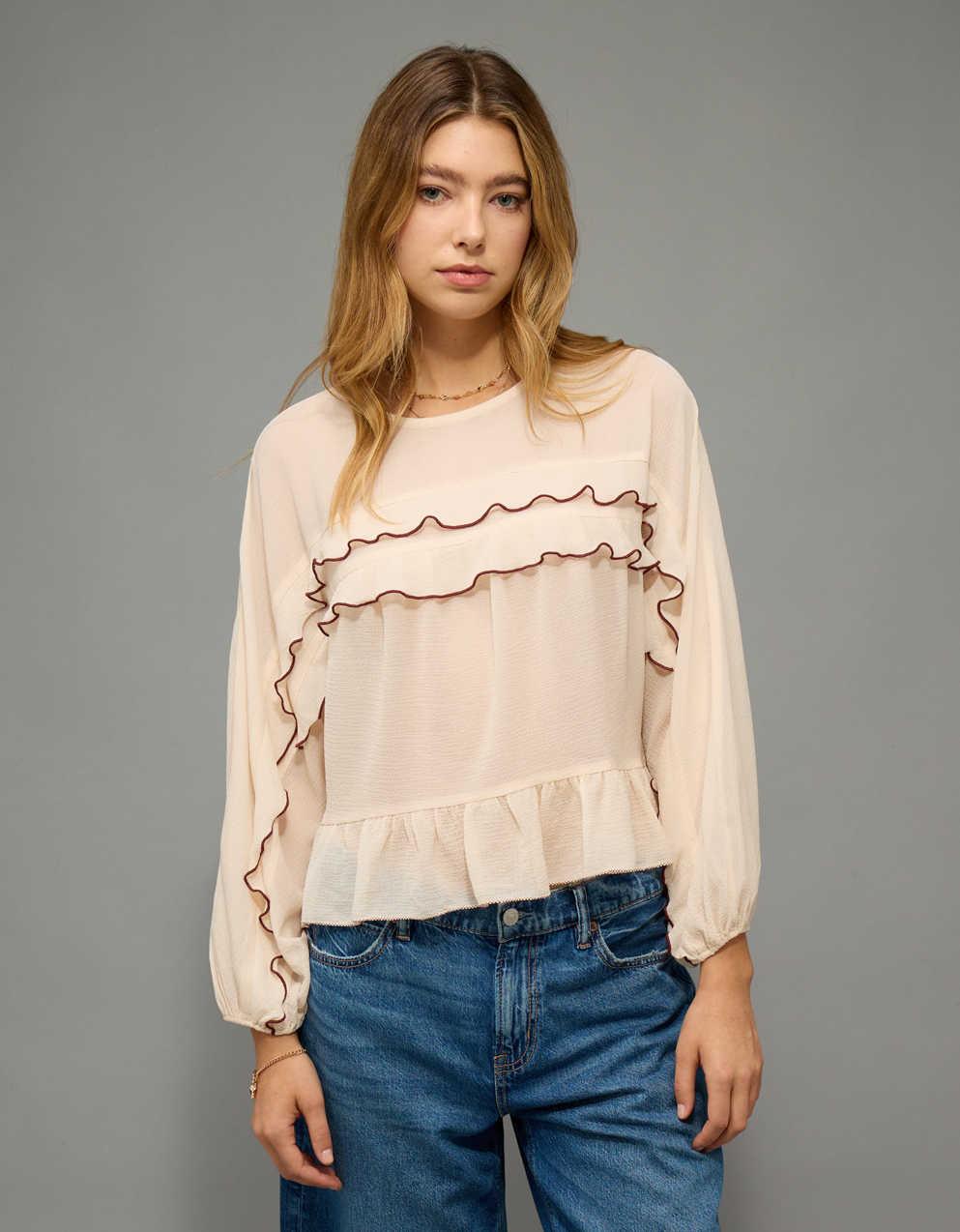 AE Ruffled Long Sleeve Blouse
