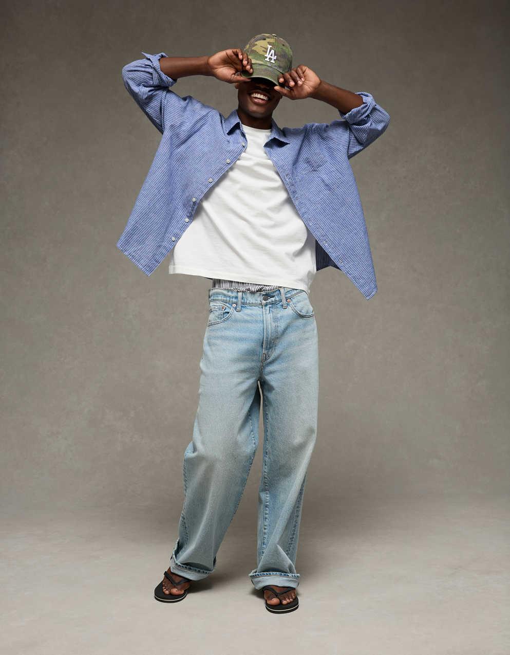 AE Relaxed Fit Linen-Blend Button-Up Shirt