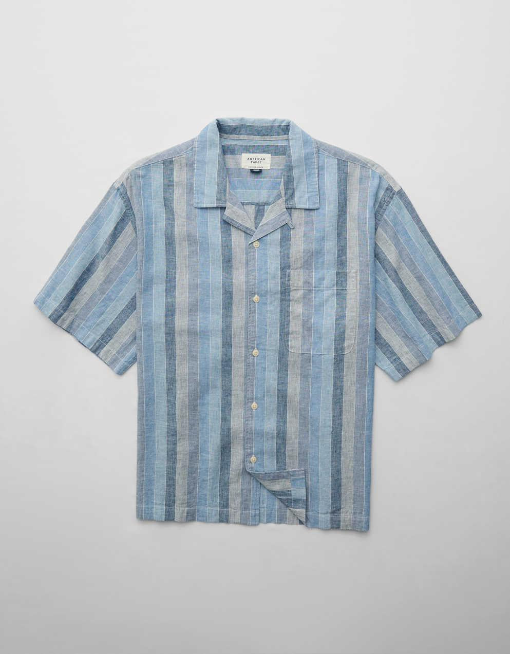 AE Poolside Linen-Blend Button-Up Shirt