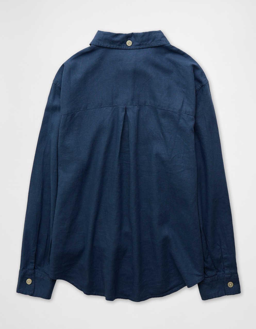 AE Oversized Linen-Blend Button-Up Shirt