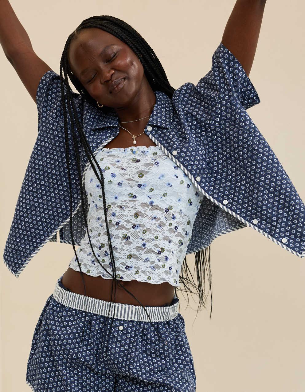 Aerie Seersucker Short Sleeve Pajama Top