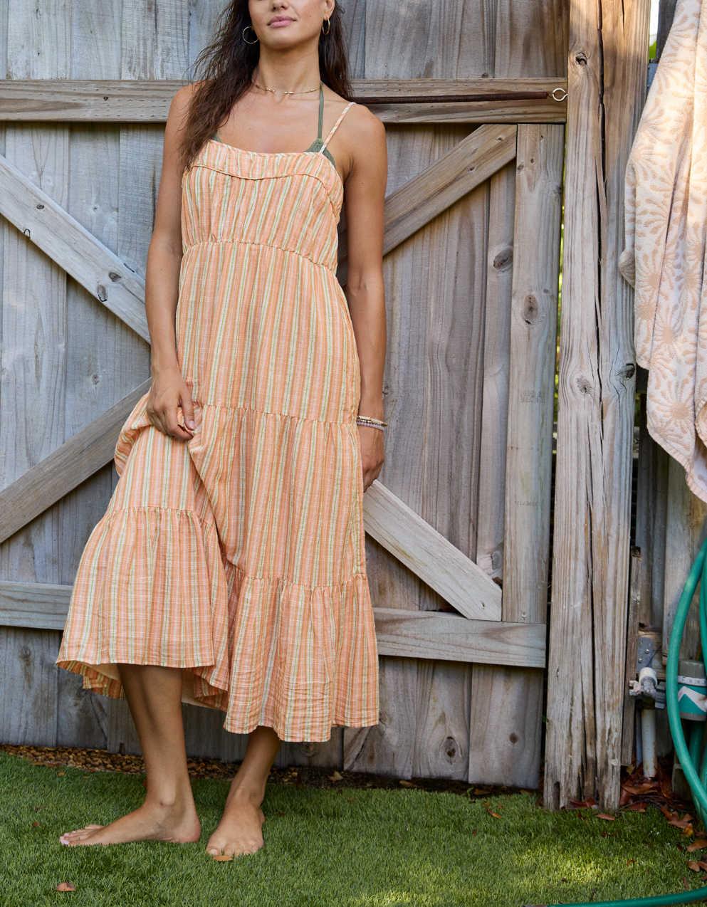 Aerie Striped Tiered Maxi Dress