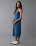 AE Denim Button-Up Midi Dress
