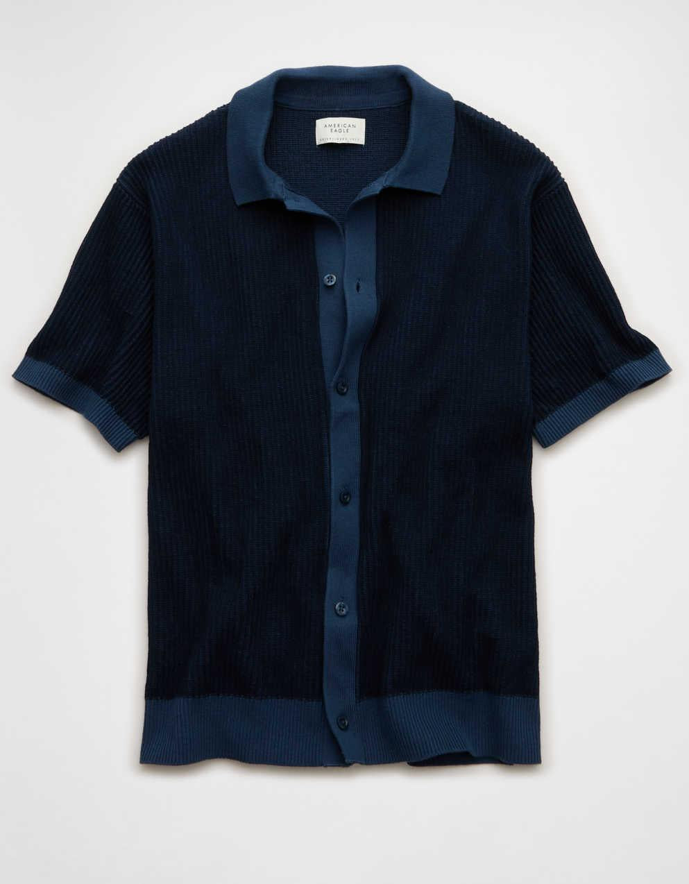 AE Striped Button-Up Sweater Polo