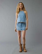 AE Stretch Low-Rise Crochet Denim Micro Skort