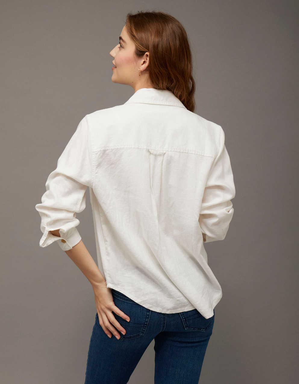 AE Bestie Linen-Blend Button-Up Shirt