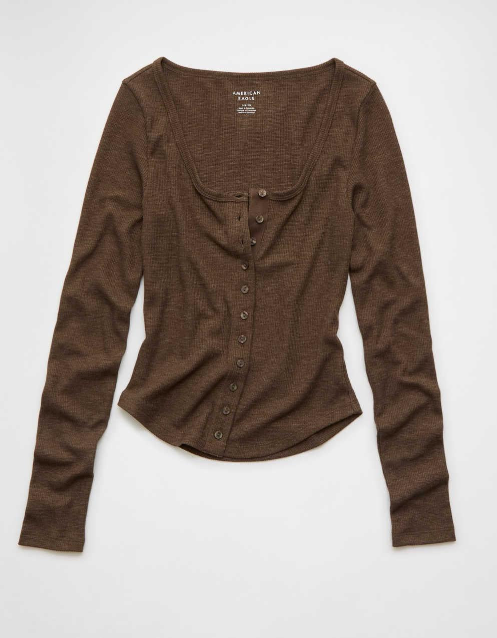 AE Waffle Long Sleeve Button-Up Tee