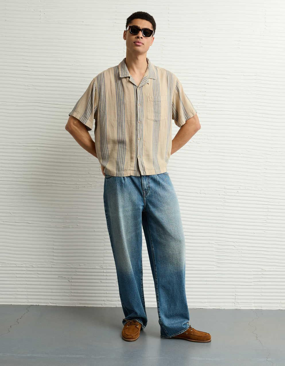 AE Poolside Linen-Blend Striped Button-Up Shirt
