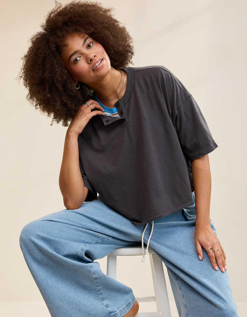 Aerie Remix Henley Cropped T-Shirt