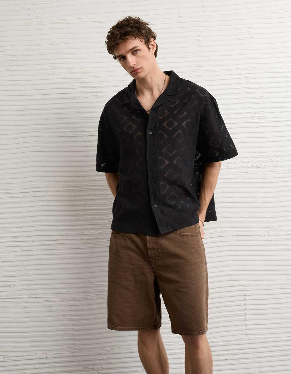 AE Relaxed Fit Camp Collar Button-Up Shirt