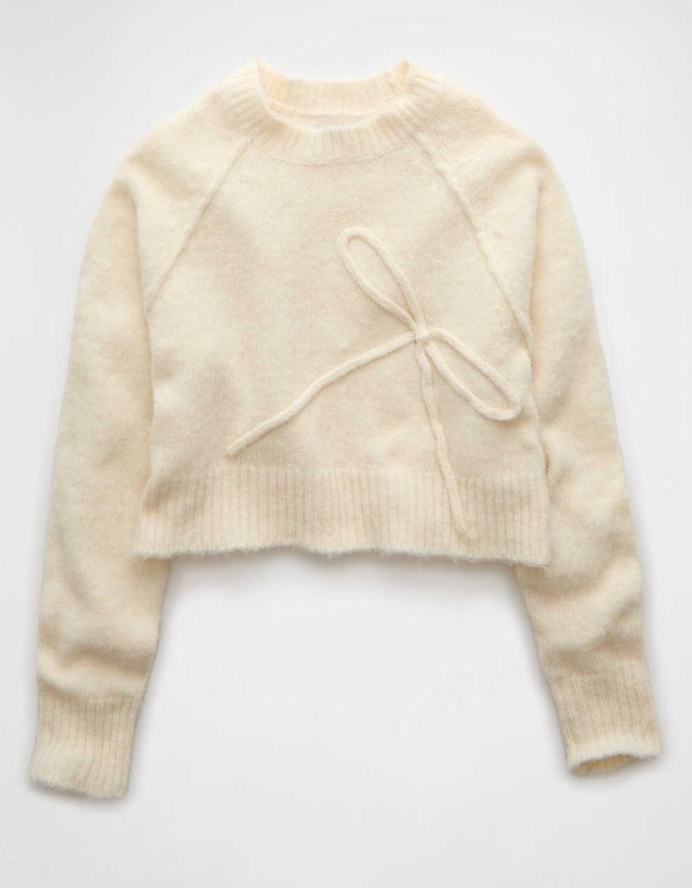 AE Cropped Crew Neck Bow Sweater