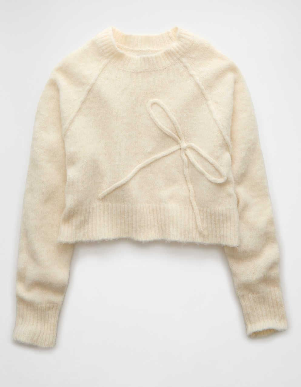 AE Cropped Crew Neck Bow Sweater