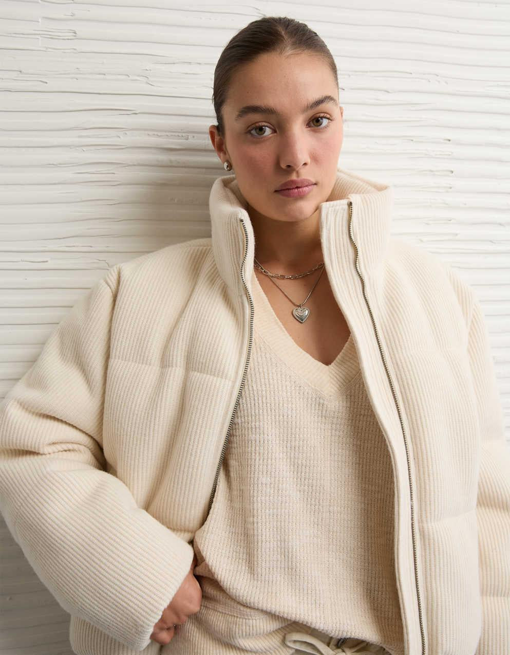 AE Cropped Sweater Puffer Jacket