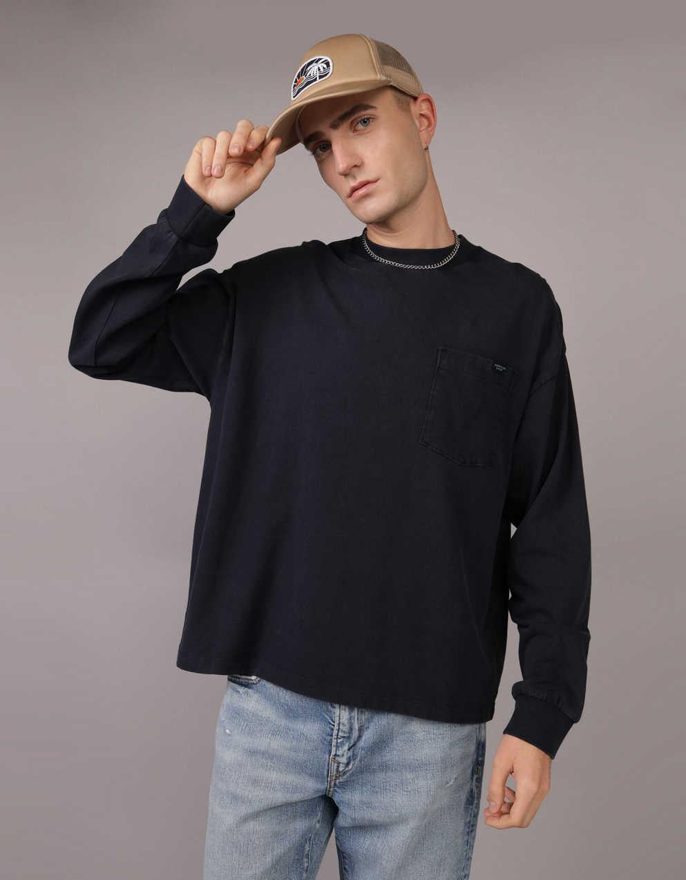 AE Oversized Long-Sleeve Heavyweight Pocket T-Shirt
