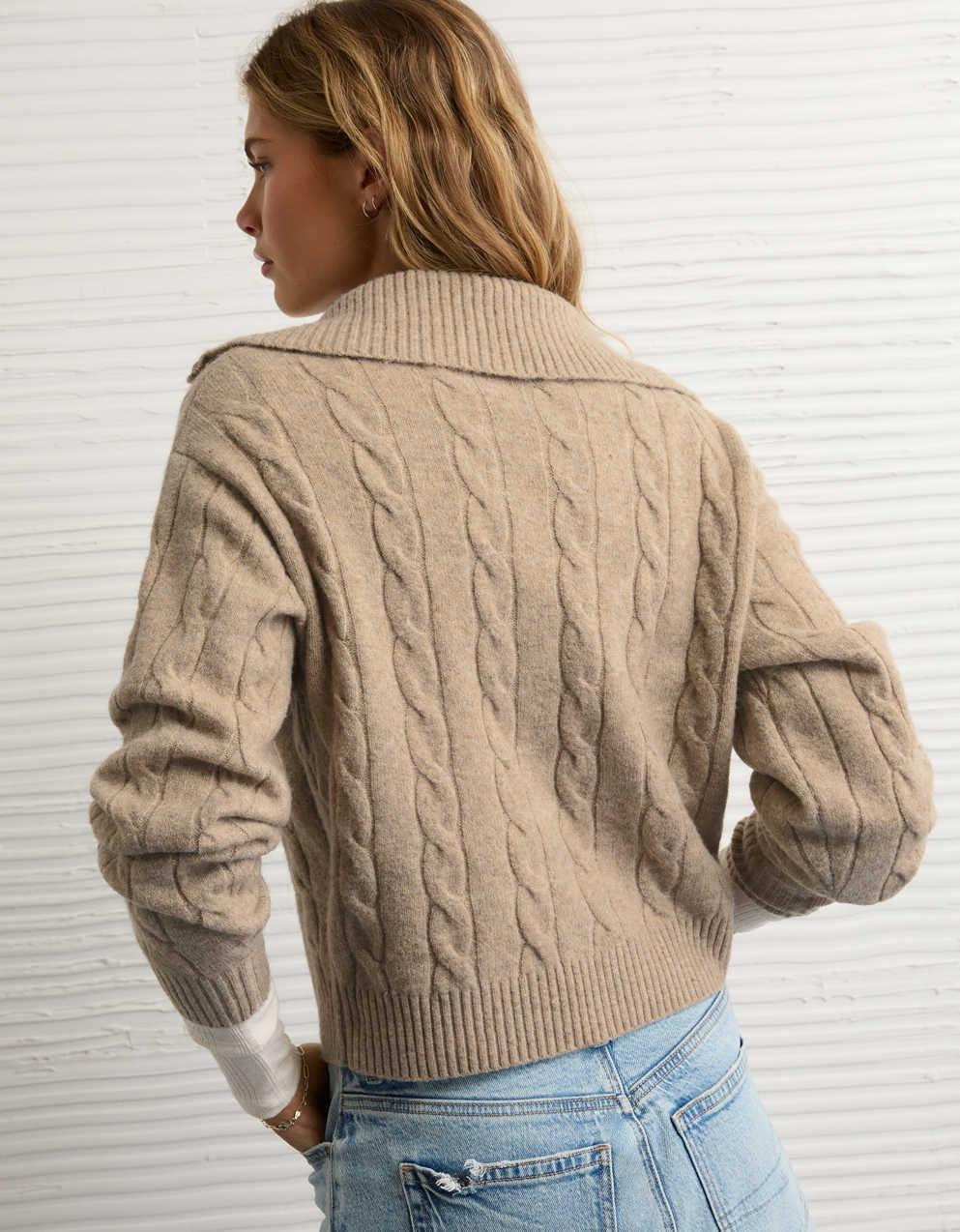 AE Cable-Knit Quarter-Zip Sweater