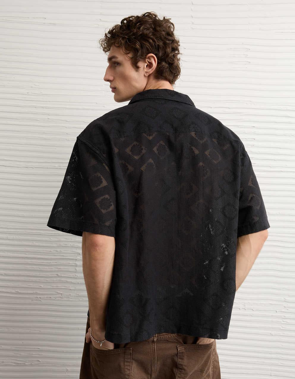 AE Relaxed Fit Camp Collar Button-Up Shirt