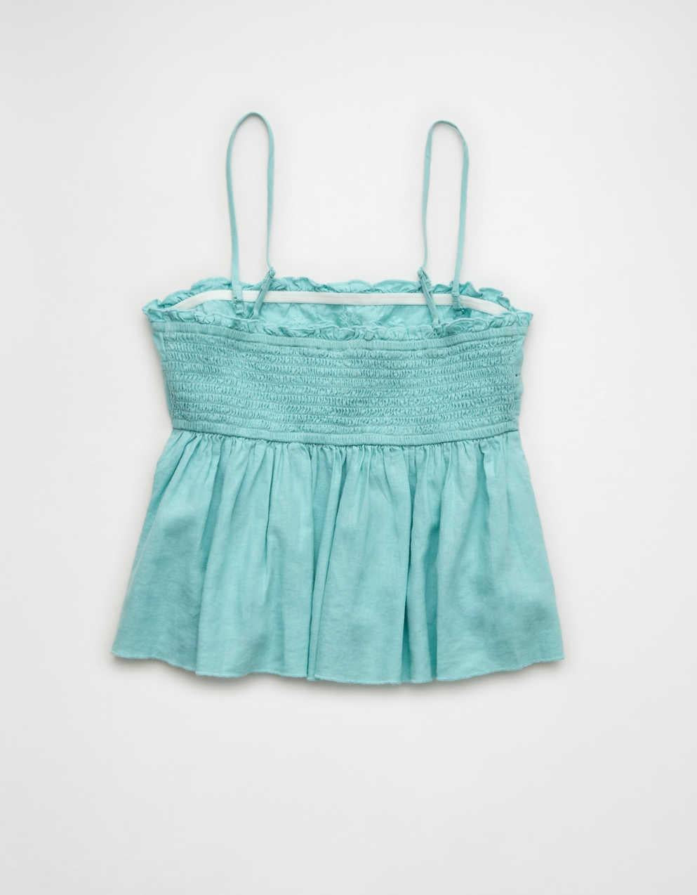 AE Embroidered Strapless Babydoll Linen-Blend Tube Top