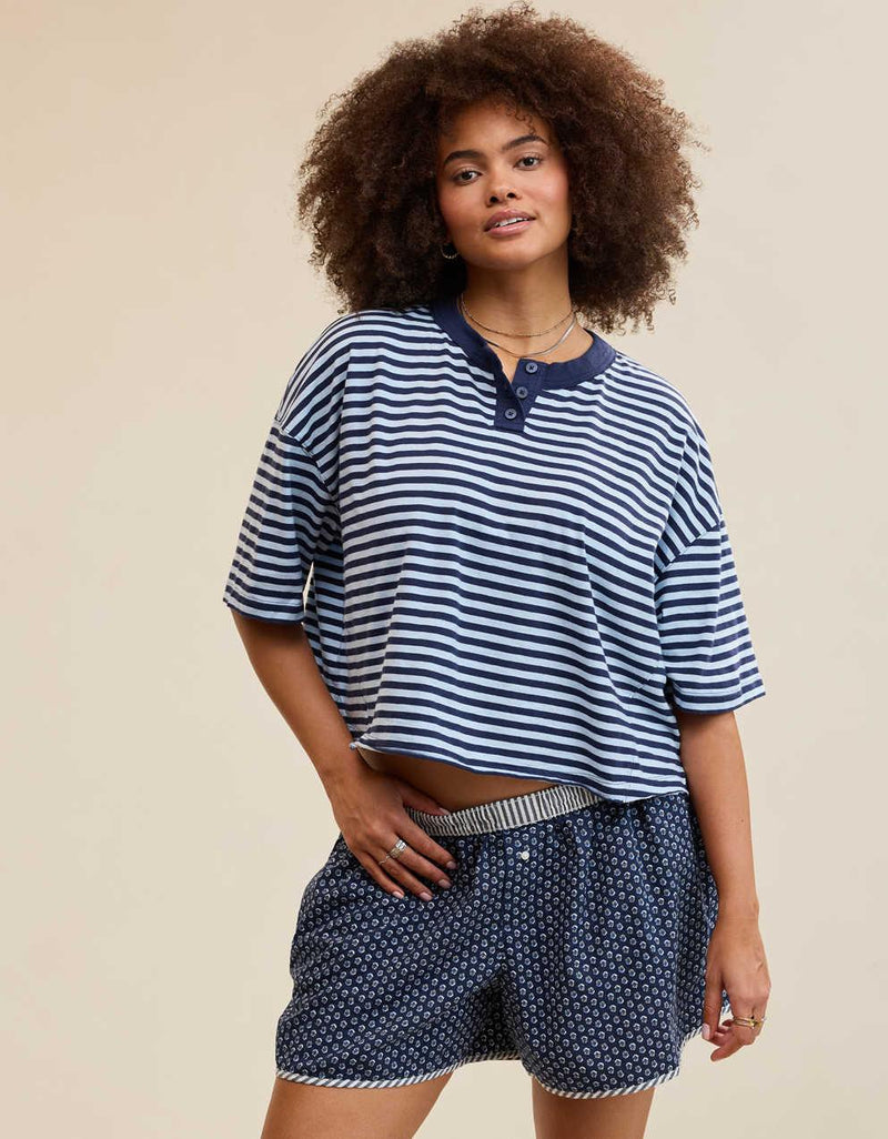 Aerie Remix Henley Cropped T-Shirt