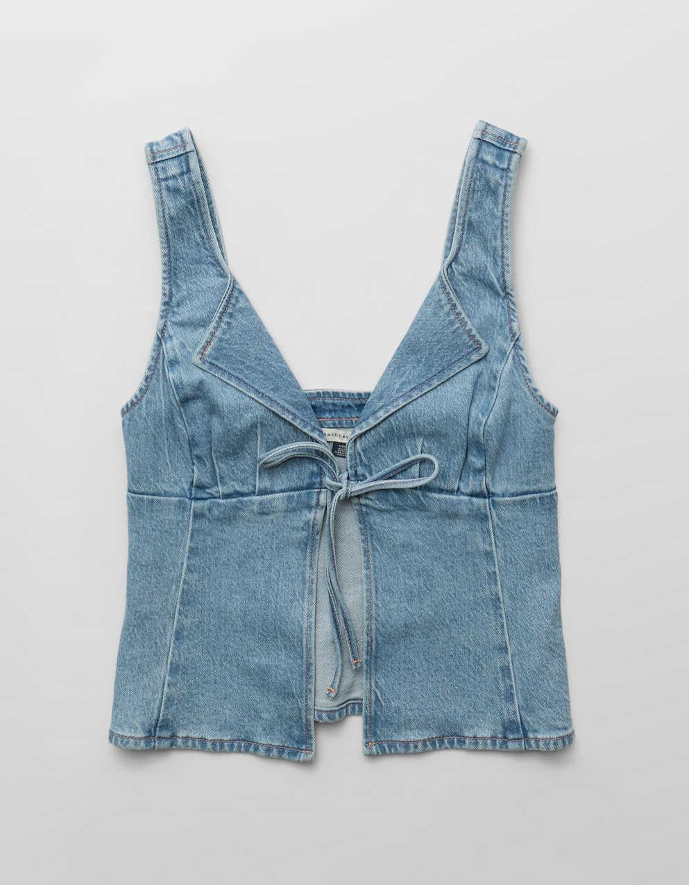 AE Denim Tie-Front Top