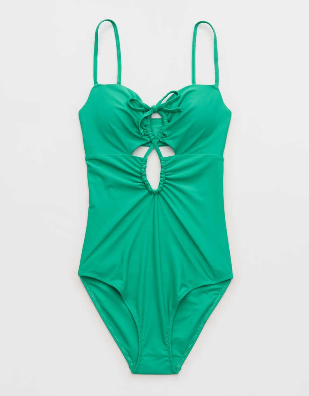 Aerie Ruched Cutout Full Coverage One Piece Swimsuit