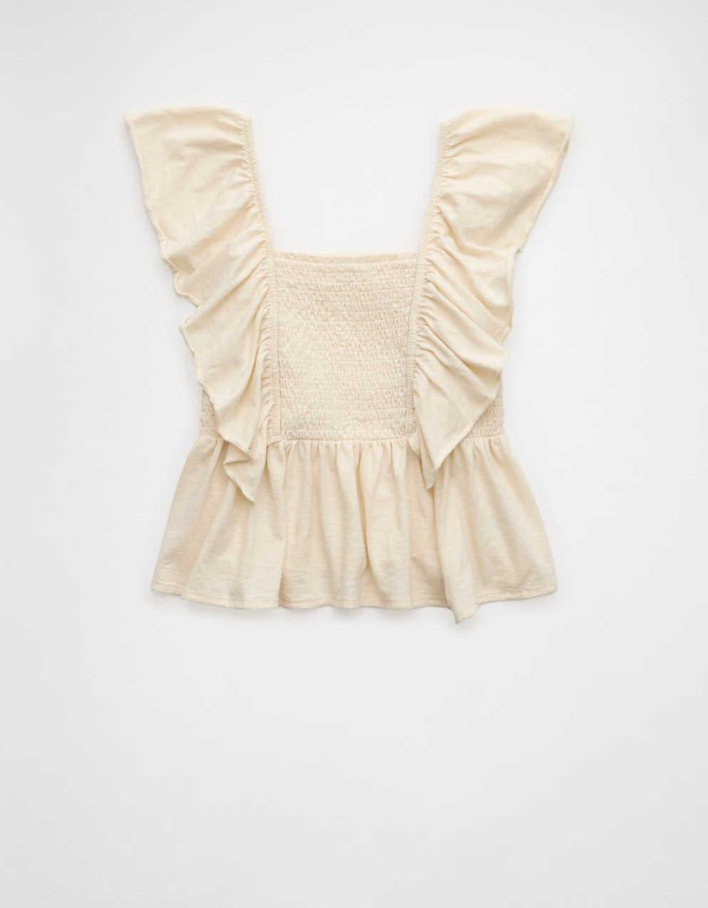 AE Sunchaser Knit Flutter Sleeve Babydoll Shirt