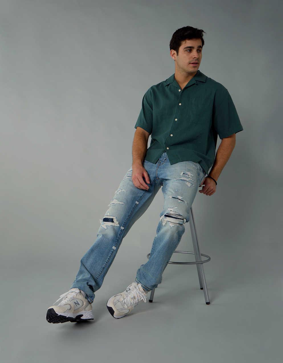 AE Poolside Linen-Blend Button-Up Shirt