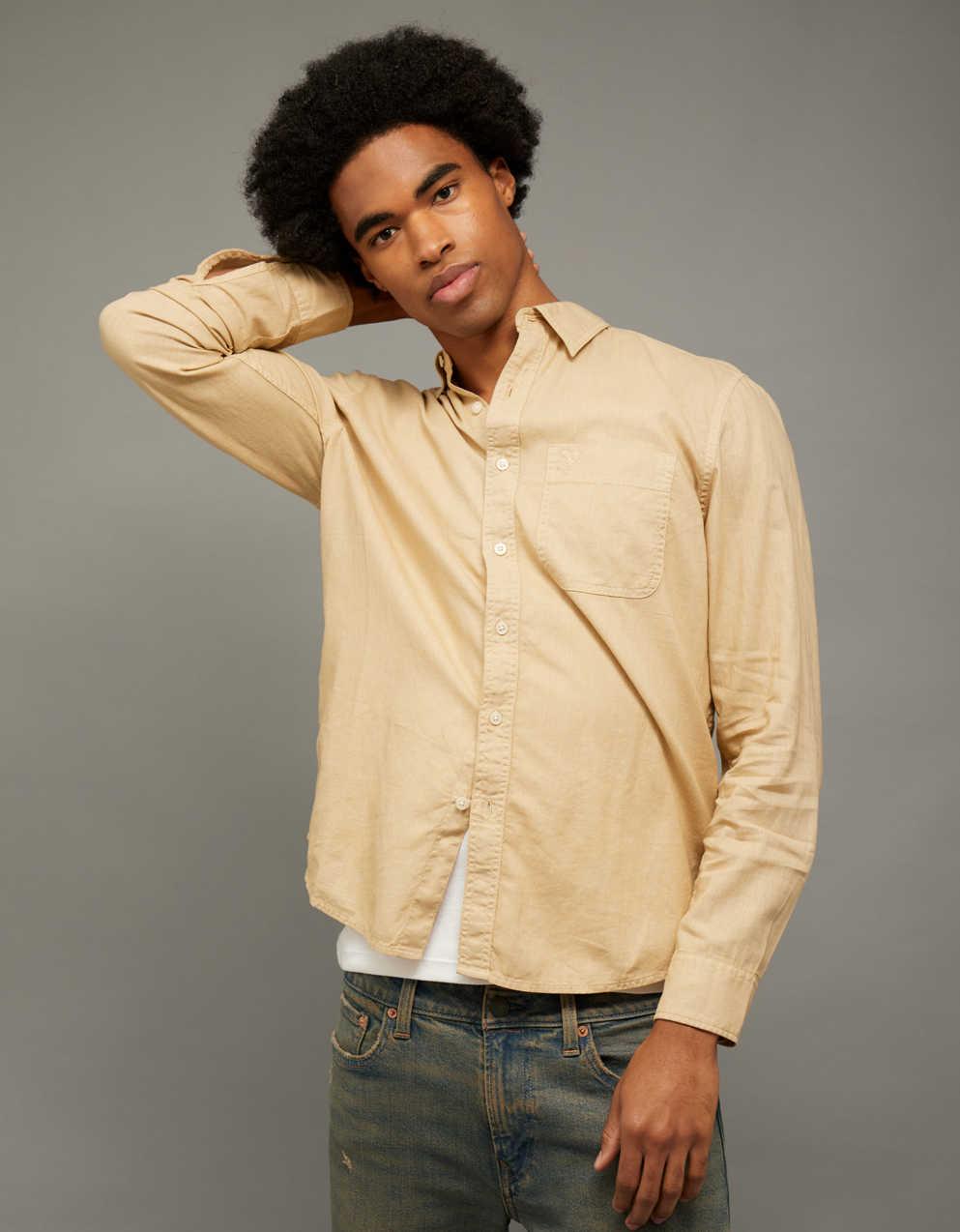 AE Standard Fit Linen-Blend Button-Up Shirt