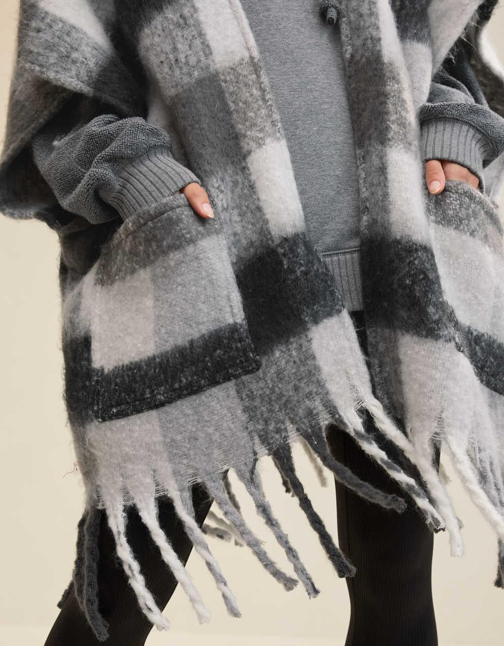 Aerie Fringe Plaid Cape