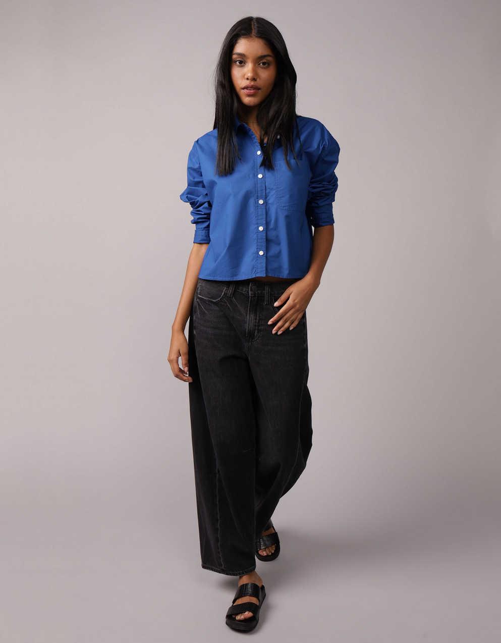 AE Cropped Perfect Button-Up Shirt