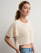AE Off-the-Shoulder Cropped Crochet Tee