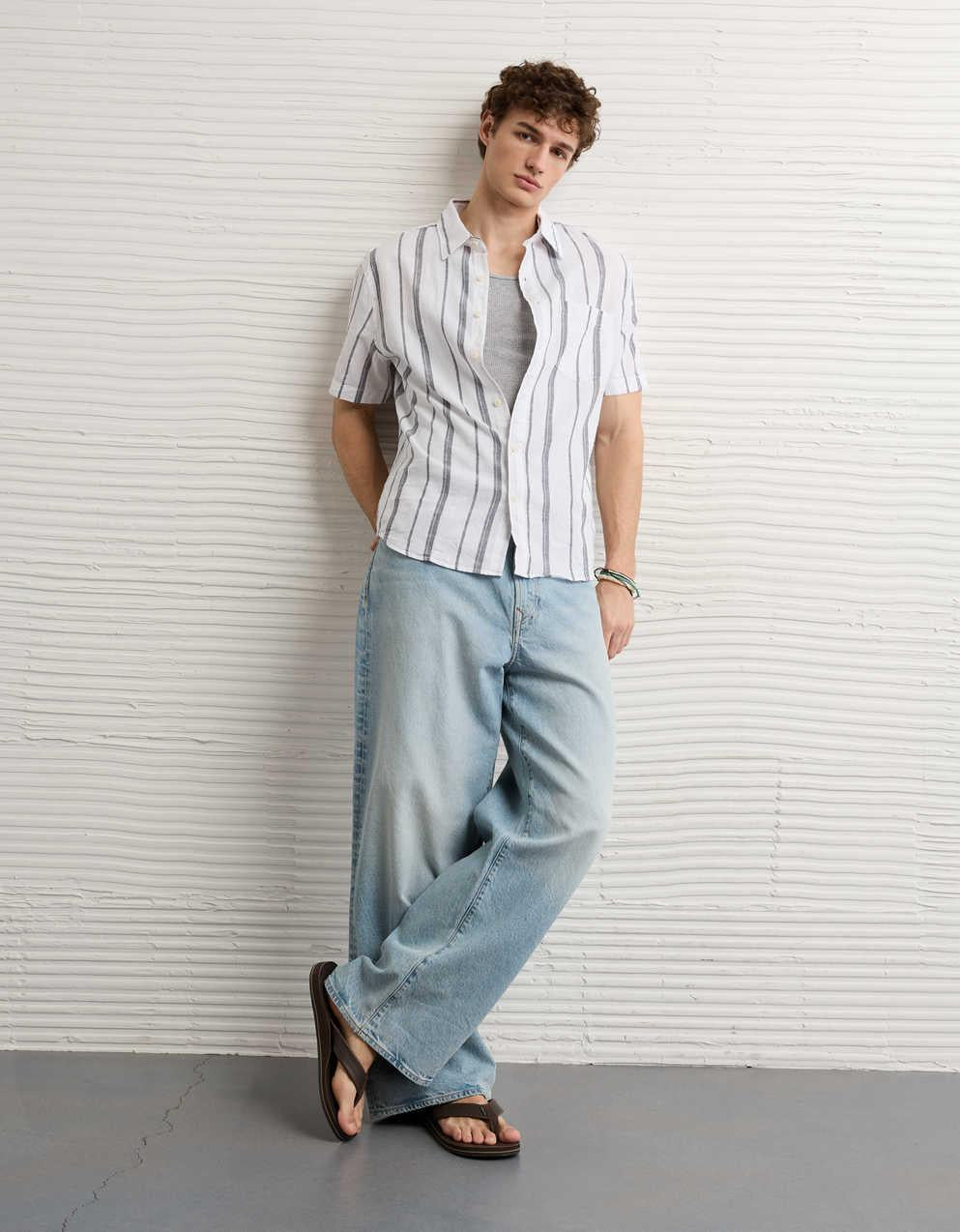 AE Standard Fit Linen-Blend Button-Up Shirt
