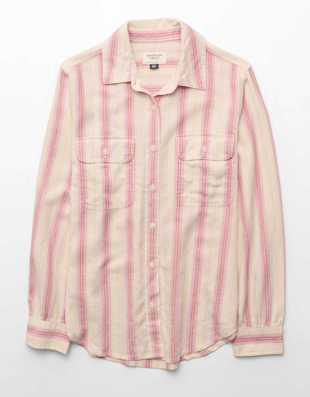 AE Bestie Linen-Blend Button-Up Shirt