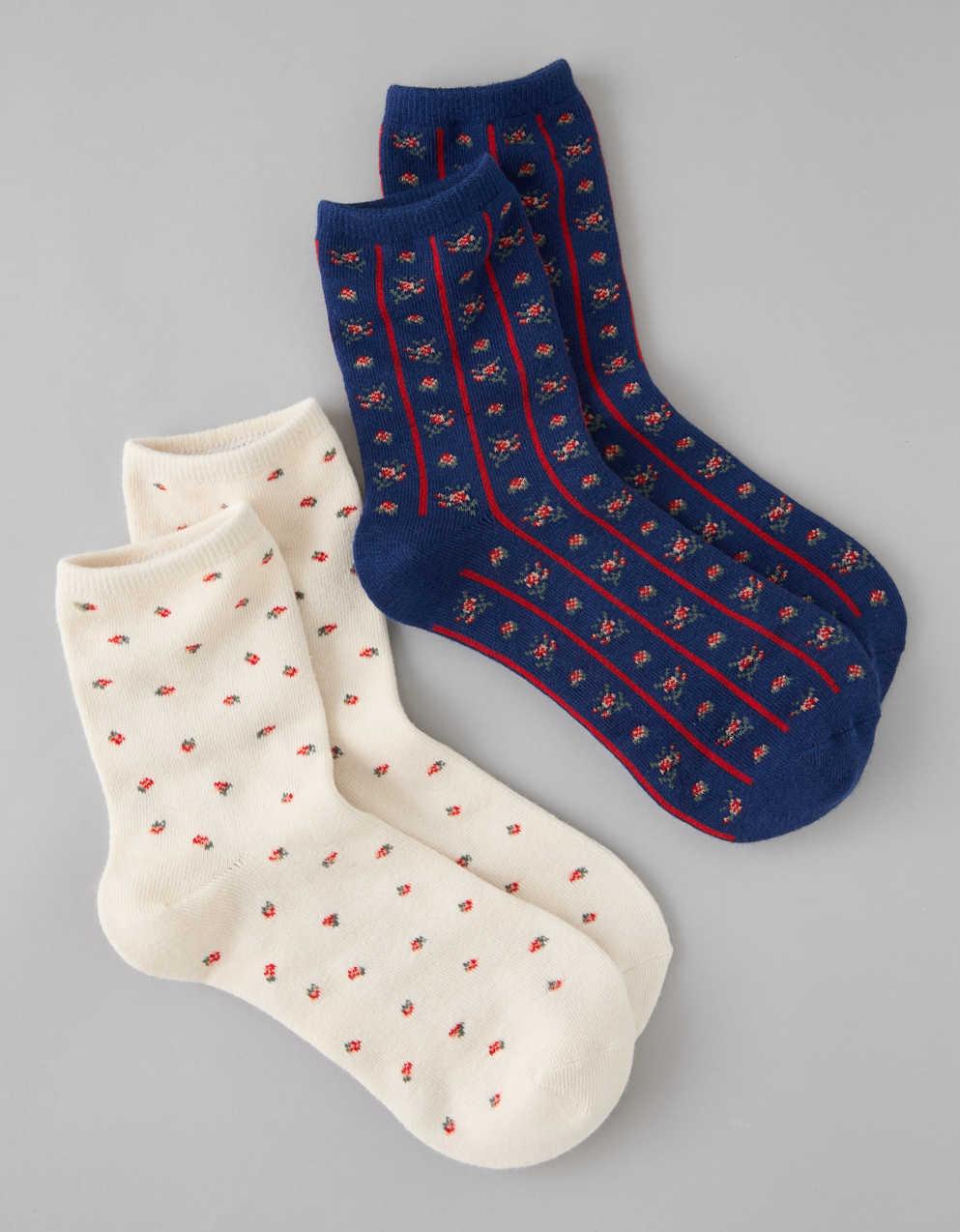 AE Graphic Cropped Crew Socks 2-Pack