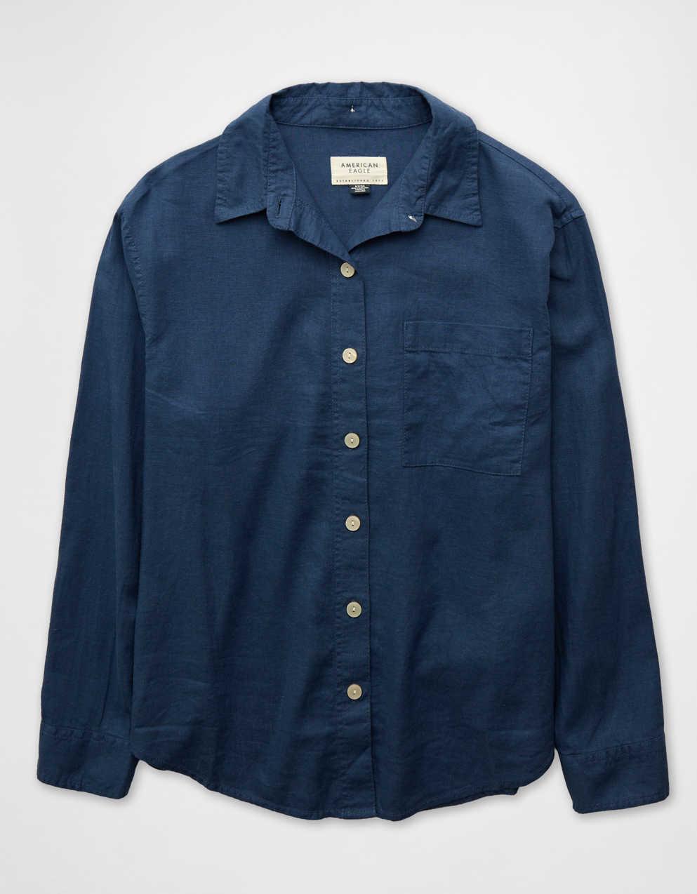 AE Oversized Linen-Blend Button-Up Shirt