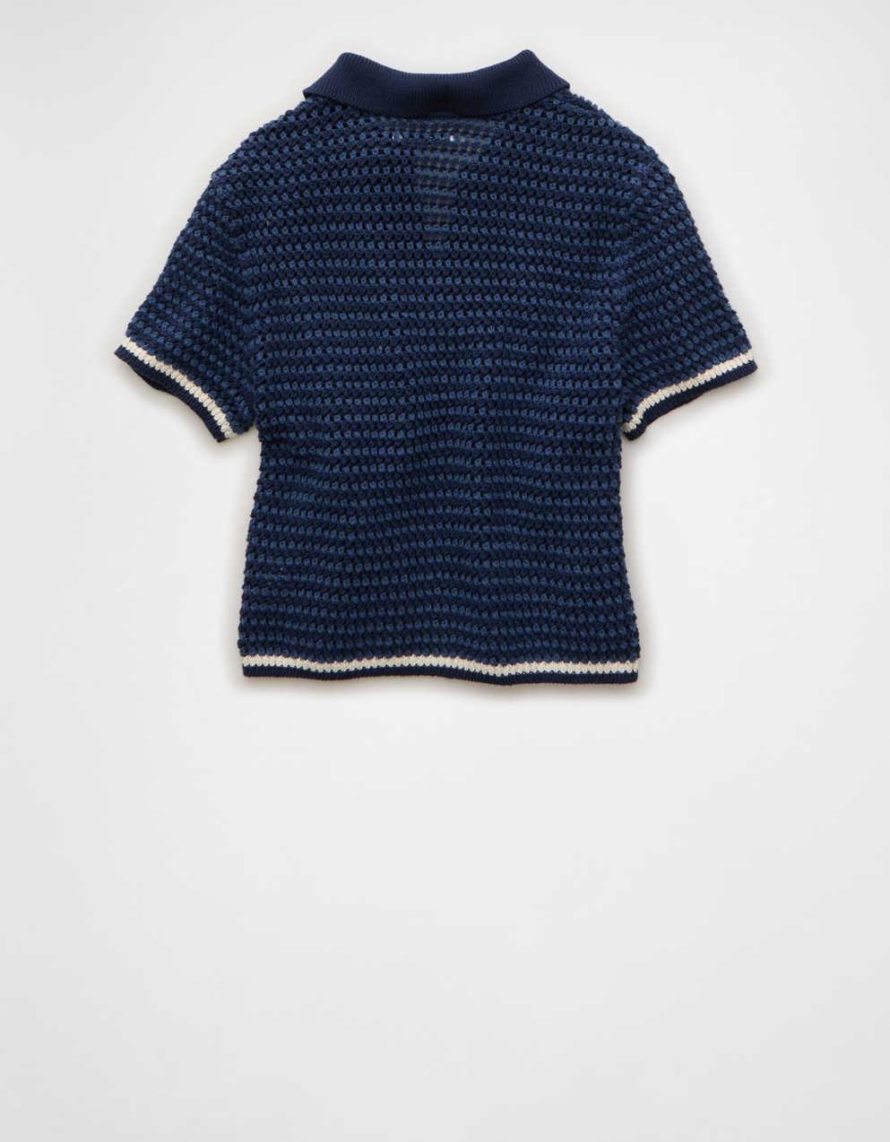 AE Cropped Crochet Sweater Polo Shirt