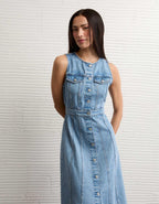 AE Button-Up Denim Midi Dress