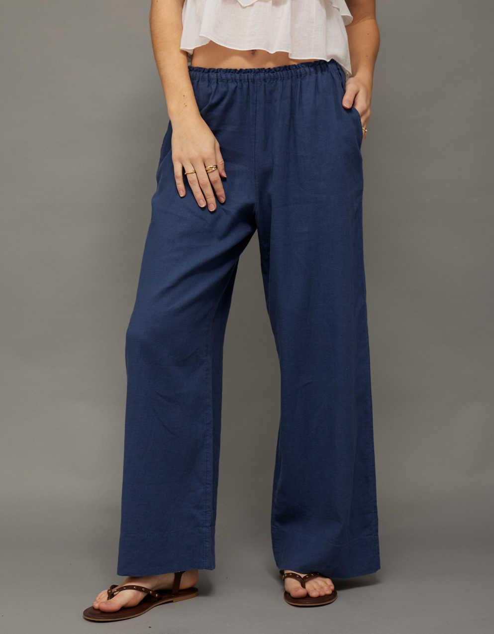 AE Linen-Blend Wide-Leg Pant