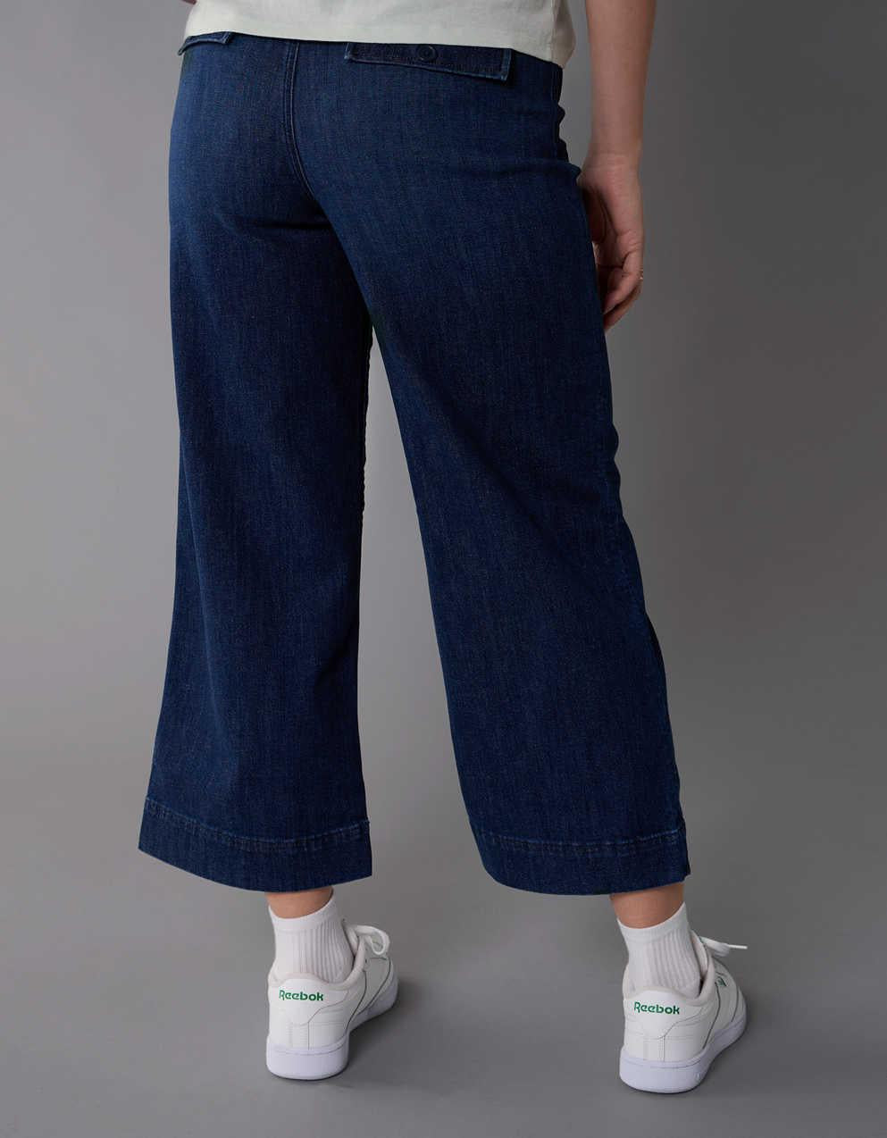 AE Stretch Ripped Super High-Waisted Baggy Wide-Leg Crop Jean