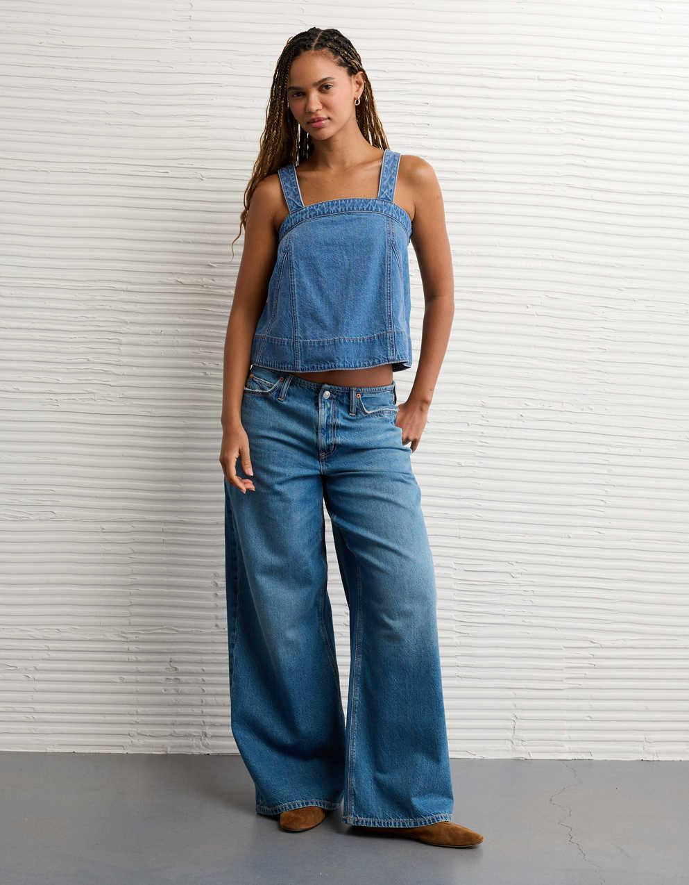 AE Square Neck Pieced Denim Tank Top