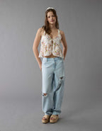 AE Tie Front Embroidered Tank Top