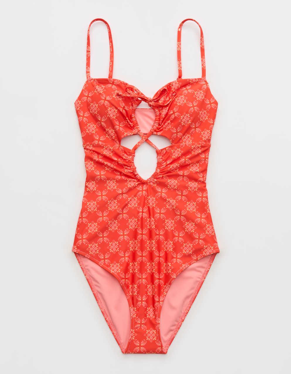 Aerie Ruched Cutout Full Coverage One Piece Swimsuit