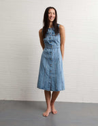 AE Button-Up Denim Midi Dress