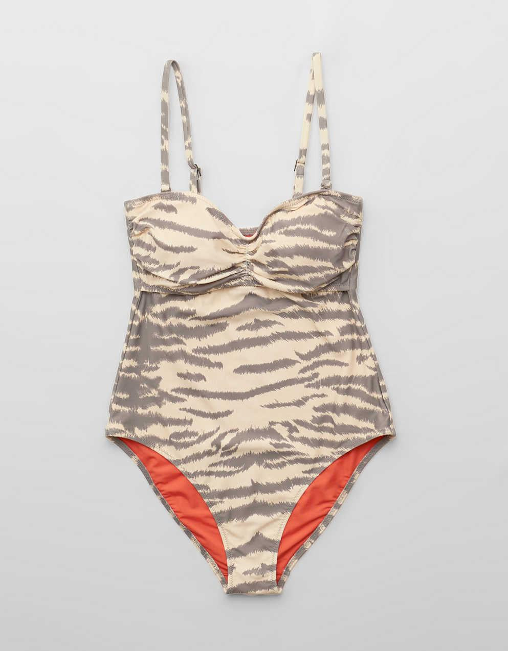 Aerie Ruched Cut Out Bandeau Full Coverage One Piece Swimsuit