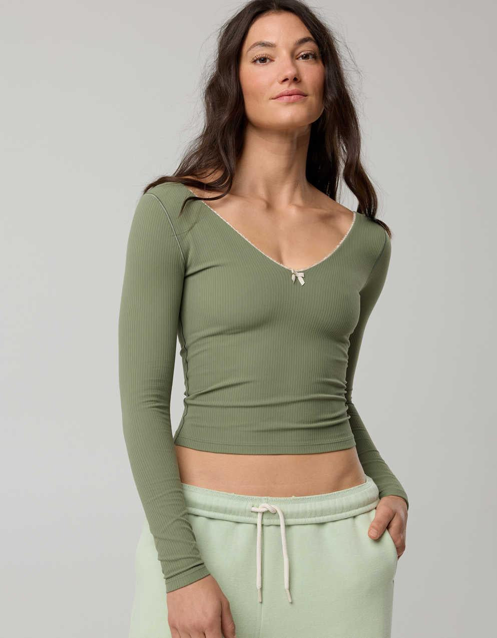 OFFLINE By Aerie Real Me XTRA Rib Open V-Neck T-Shirt